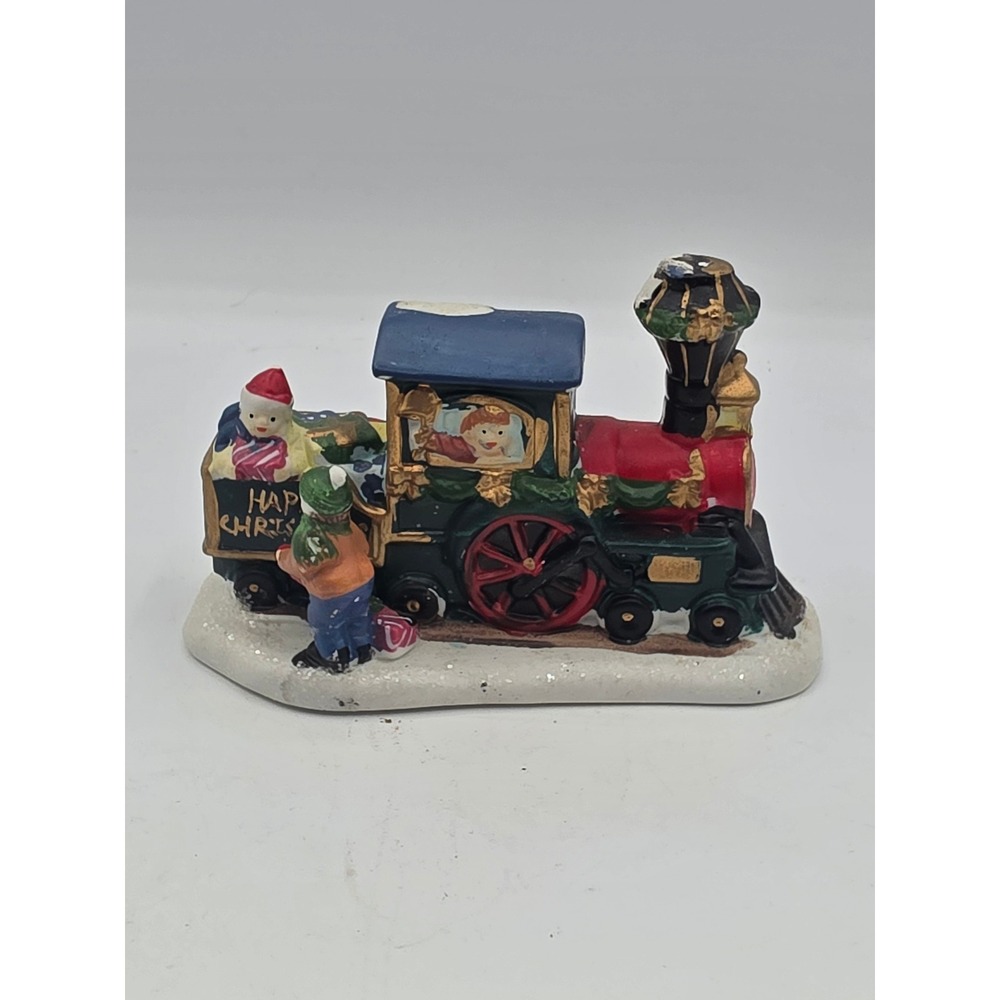 Vintage Christmas Train Ceramic Figurine Holiday Decor 2003 Glitter Accents